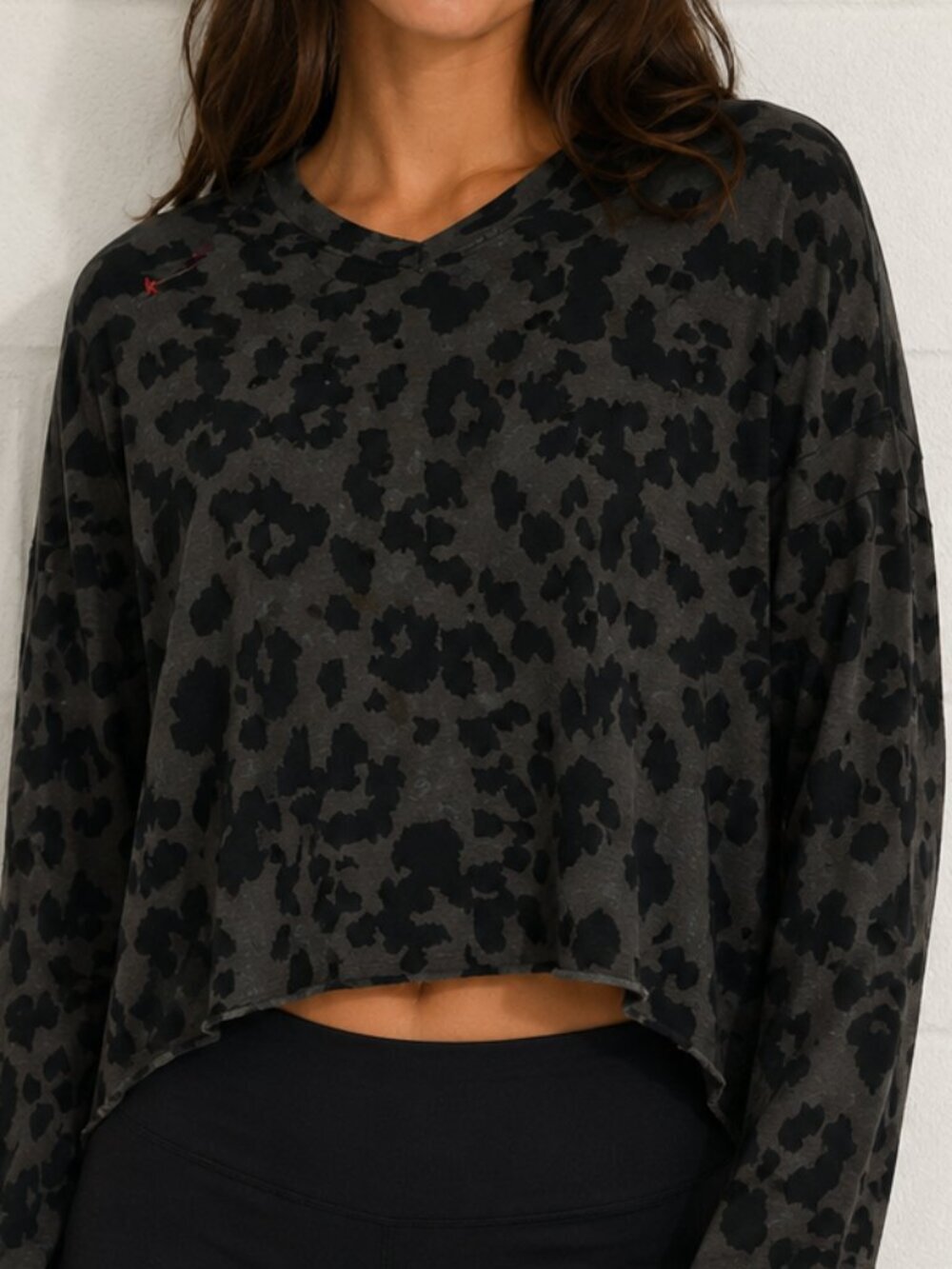 Leopard Print Long Sleeve Top with hood large anthropology